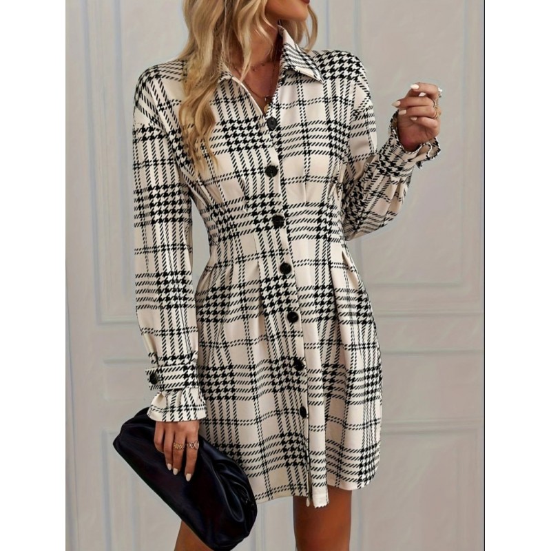 Siyah kareli gömlek elbise